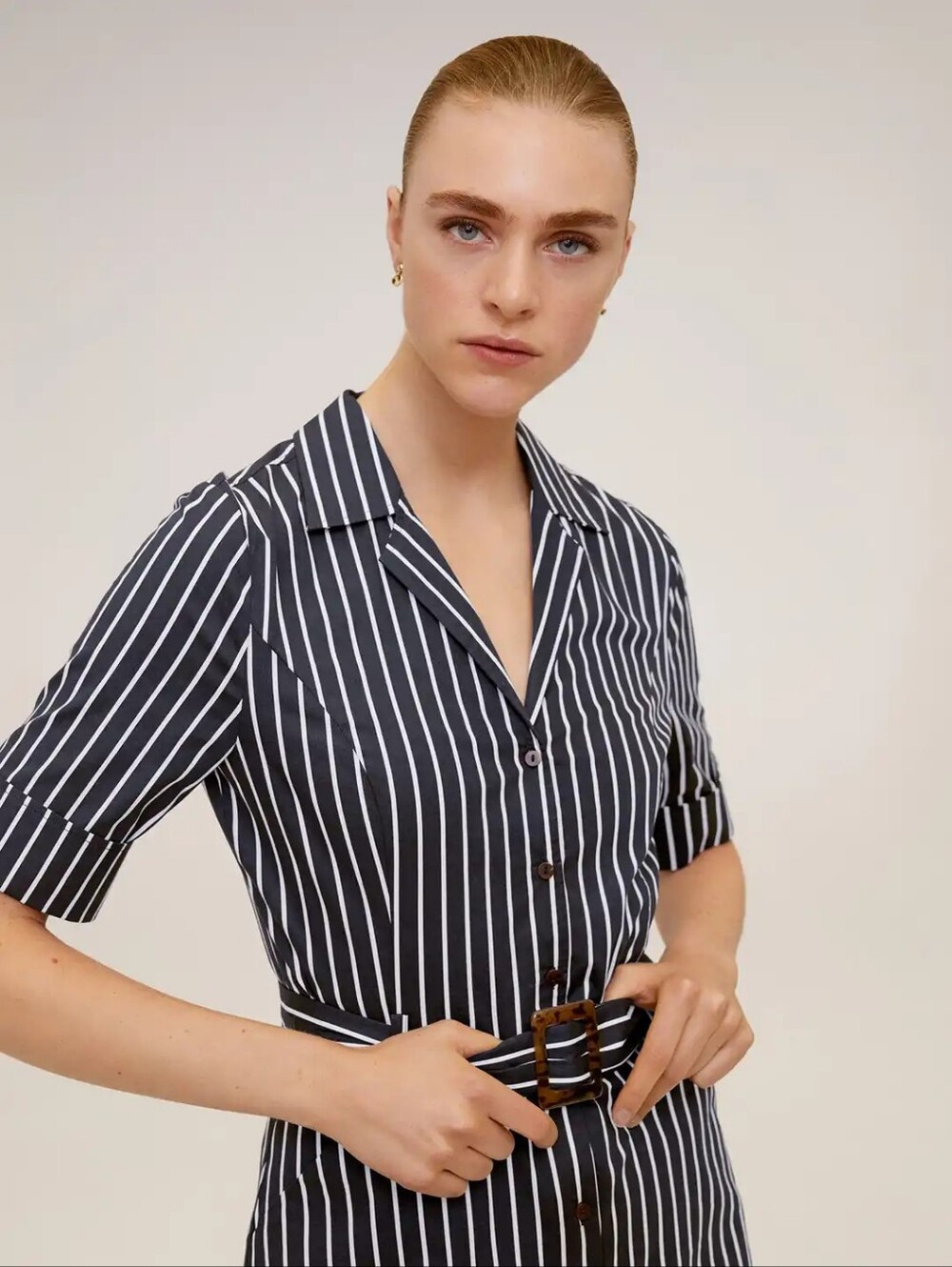 MANGO black and white striped cotton shirt dress NWT M - Picture 3 of 8